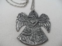 Large Pewter Angel Pendant Signed on Chain in Kingwood, Texas